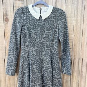 Roem Gray Lace Peter Pan Collar Dress Academic Preppy Fit & Flare